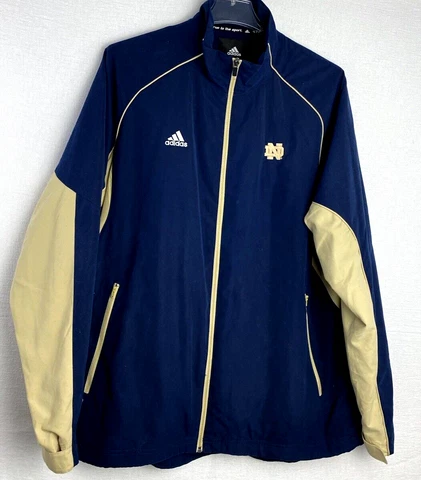 Notre Dame Jacket Mens CLIMAPROOF Full Zip Windbreaker Adidas  sz:XL BLUE GOLD Cover