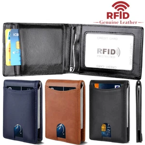 Slim Mens Wallet with Money Clip Leather RFID Blocking Bifold Credit Card Holder - Picture 1 of 18