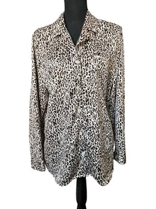 Ladies cheetah print collared button front silky flowing lounge pajama Large - Picture 1 of 6