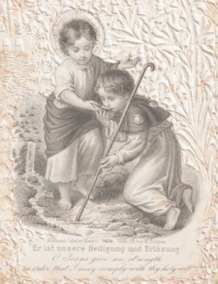 Tarjeta de oración de encaje de papel infantil Bouasse Lebel victoriana de los años 1870-90 Foto 1 de 4