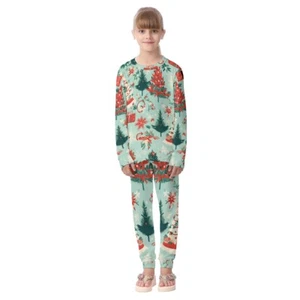 Pajamas Set Kids Youth Boy Girl Holiday Christmas Green Red Tree Presents Gift - - Picture 1 of 5