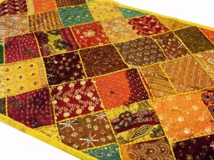 60" HUGE ANTIQUE SARI GIFT FOR HER EMBROIDERY DECOR THROW WALL HANGING TAPESTRY - Picture 1 of 12
