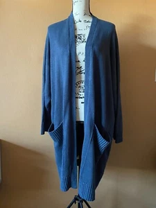 Maglione cardigan spolverino maglia pesante 100% lino blu Eskandar nuovo con etichette taglia unica O/S - Foto 1 di 7