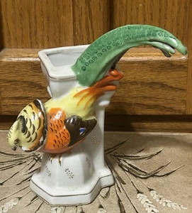 Vintage Castle Pheasant Bird Vase/Planter 5.5" Tall Green Orange Japan - Picture 1 of 7