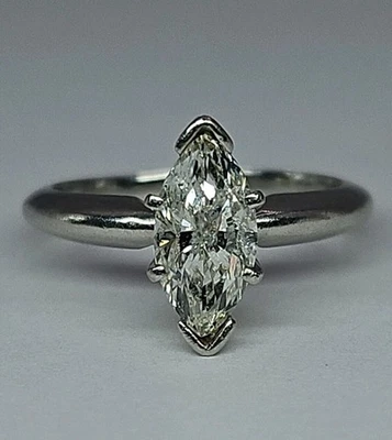 0.7ct Marquise Cut Natural Diamond Solitaire Engagement Ring Platinum Size 5  - Image 1 of 4