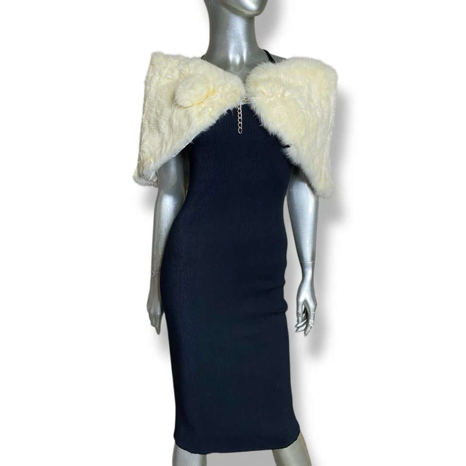 Vintage White Fur Stole Rabbit Shoulder Shawl Shrug Wrap - Image 1 of 4