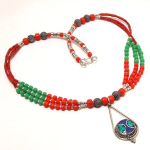Lapislázuli Tibetano Turquesa Coral Ónix Hecho a Mano Collar de Cuentas 18" S... - Imagen 1 de 6