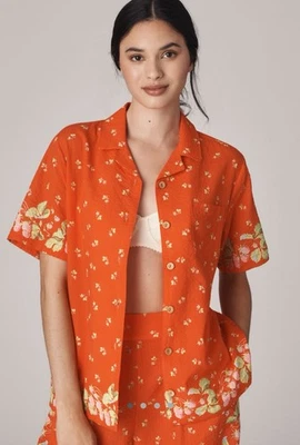 Camisa Rachel Antonoff James Tony Soprano Toile Rosa Manga Corta Botón Talla S! Foto 1 de 4