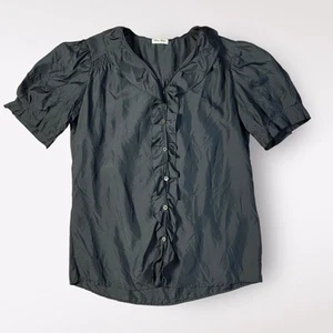 Miu Miu Vintage Y2K Black Silk Puff Sleeve Ruffled Top Size EU 42 doll goth  - Bild 1 von 7