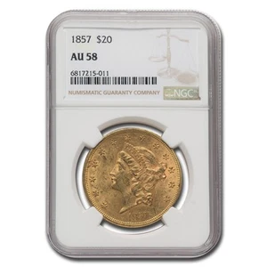 1857 $20 Liberty Gold Double Eagle AU-58 NGC - Picture 1 of 3
