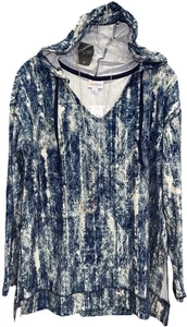 NWT LuLaRoe Large Blue Navy White Cream Tie Dye ELIZA Long Sleeved Hoodie - Picture 1 of 9