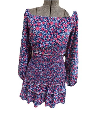 NWT Floral Smocked Ruffle Convertible Shoulder Micro Floral Mini Dress Size S - Image 1 of 4