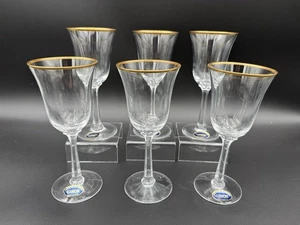 Lenox Crystal Wine Glass Hayworth Gold Rim Blown Glass 6 5/8" Discontinued Ct. 6 - Picture 1 of 4