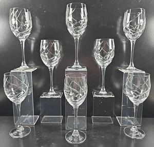 8 Cristal D'Arques Junon Water Goblets Set Crystal Clear Cut Etched Stemware Lot - Picture 1 of 24