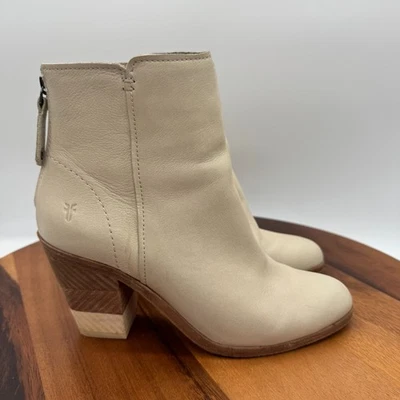 Frye Cameron Chevron Botín Mujer 6.5 Beige Cuero Botines Tacón Bloque Foto 1 de 4