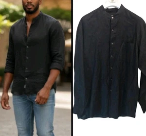 Vtg Talbots Men's Irish Linen Black Mock Neck Button Down Long Sleeve Shirt! XL - Picture 1 of 6