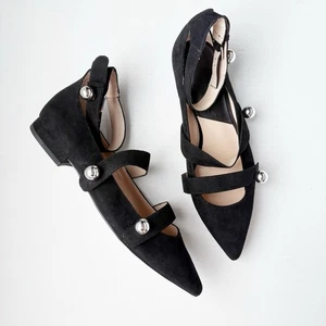 Ming Wang Negro Gamuza Punta Puntera Perla D’Orsay Plana Talla 38 - Imagen 1 de 5