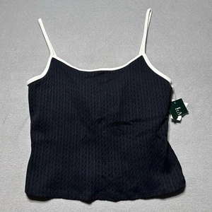 LAUREN Ralph Lauren Women's Tank Swim Top Size 16 Cropped Black Y2K Built In Bra - Picture 1 of 9
