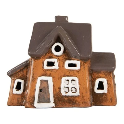Haus Keramik glasiert braun weiß 20x11x16cm Teelichthalter Herbst Dekohaus - Bild 1 von 4