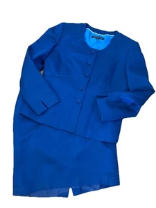 Anne Klein Suit & Skirt Set Blue Sz 10 Skirt Blazer Jacket - Picture 1 of 9