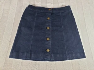 Girls Copper Key Dark Blue Wash Denim Jean Mini Skirt Brass Button Front Size L - Picture 1 of 8