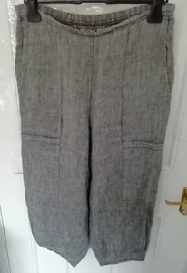 Flachs S grau 100% Leinen weites Bein Crop Hose Lagenlook Taschen Gummibund - Bild 1 von 8