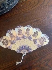Old Print Factory Victorian Fan Cherubs Angels Special Thoughts Of You- RARE - Picture 1 of 7