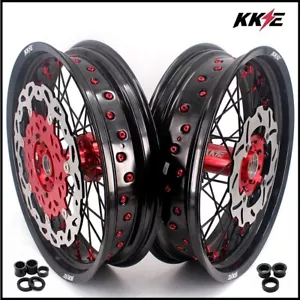 KKE 17Inch Rim Supermoto Wheels for Honda XR650R 2000-2008 CNC Red Hub Discs Kit - Bild 1 von 14