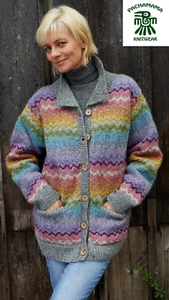 Cardigan Pachamama lavorato a mano 100% lana - San Clemente, grigio - nuovo con etichette - Foto 1 di 6