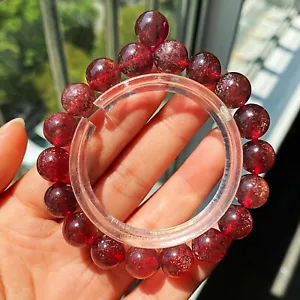 Bracciale 10,5mm Naturale Bellissimo Rosso Fragola Mica Quarzo Cristallo Perline C0910 - Foto 1 di 7
