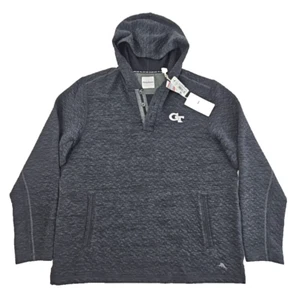Tommy Bahama Georgia Tech Quilted Henley Hoodie XL Sweatshirt Black NWT Official - Picture 1 of 22