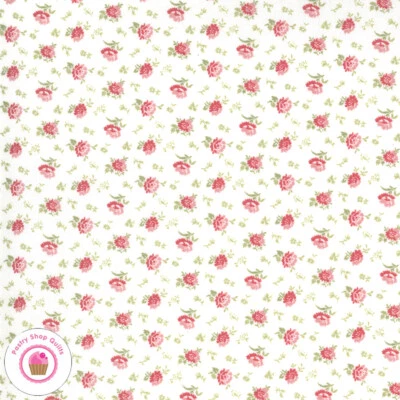 Moda SANCTUARY 44254 11 White Pink Small Floral Roses 3 SISTERS Quilt Fabric - Image 1 of 4