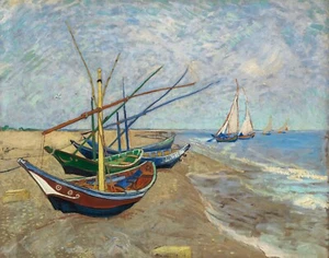 Impresión o lienzo - Barcos de pesca en la playa en Saintes-Maries - por Van Gogh - Imagen 1 de 1