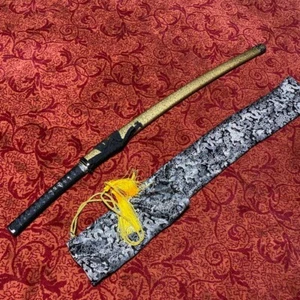 Imitation Japanese Sword Katana black sharkskin No Tsuba Wave and flower pattern - Picture 1 of 20