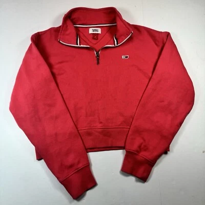 Женский розовый укороченный топ Tommy Jeans с длинным рукавом 1/4 пуловер на молнии размер S - Изображение 1 из 4