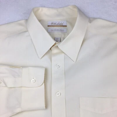 Camisa de vestir Roundtree & Yorke etiqueta dorada para hombre 17,5-35 amarilla sin hierro Foto 1 de 4