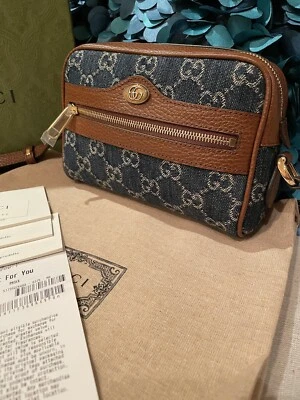 Stylish! NIB Authentic Gucci Ophidia Mini CrossBody Shoulder Bag In Denim 517350 - Image 1 of 4