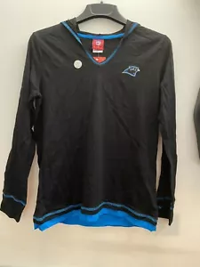Carolina Panthers NFL Women's V-Neck Hooded Black Shirt Size Large - Picture 1 of 3