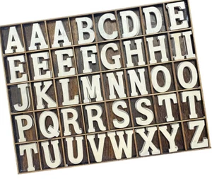 204 WOOD LETTERS, SET, 2 INCH WOODEN LETTER ALPHABET, 2" - Picture 1 of 3