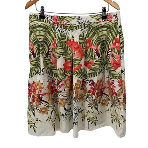 Talbots Skirt Womens 12 White Linen Cotton Tropical Floral Print Lined Pockets - Picture 1 of 11