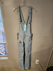 New VIP Jeans Girls Size Large 5/6 Bib Overall Denim Straight Leg Stretch Pants - Picture 1 of 4