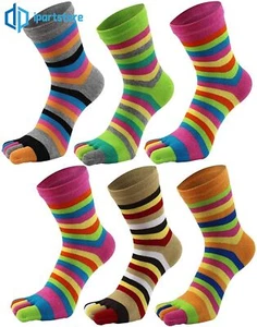 5 Pairs Women Five Finger Toe Rainbow Striped Color Girl Cotton Casual Socks 5-9 - Picture 1 of 14