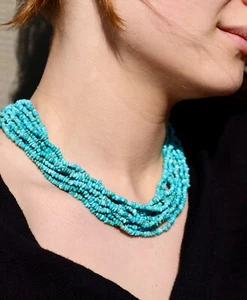 925 SILBER STERLING 17-21" TÜRKIS PERLEN Carolyn Pollack 10 STRÄNGE HALSKETTE - Bild 1 von 6
