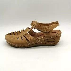 Womens Perforated Closed Toe Wedge Sandal Ankle Strap Cushioned Taupe EUR 41 NEW - Picture 1 of 8