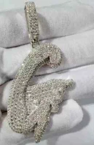 Men Lab Created Diamond Custom Any One Initial Letter Pendant White Gold Plated - Picture 1 of 9
