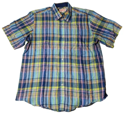 INSERCH LINEN Men Size XL Blue Green Check Button-Up Shirt EUC - Image 1 of 4