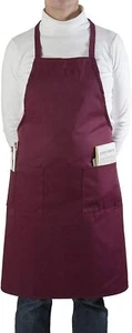 Paquete de 2 delantales de babera de cocina para restaurante, 3 bolsillos, talla 33x28 1/2 marrón borgoña - Imagen 1 de 2