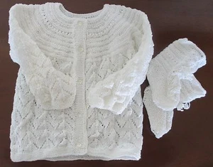 Baby Sweater  & Shoes  Handmade Knitted Size 12-18 Months,100% Cotton  White - Picture 1 of 12