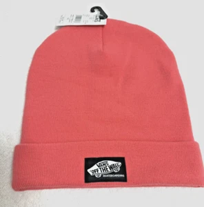 VANS 'Off The Wall" Pink Beanie Hat Classic Skater Old School (Logo) PINK-NEW - Picture 1 of 6