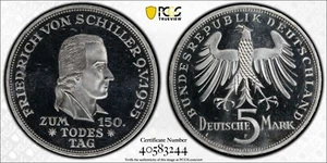 Germany 1955 F 5 Marks Schiller PCGS PF 65 DCAM S-389 Rare - Picture 1 of 4